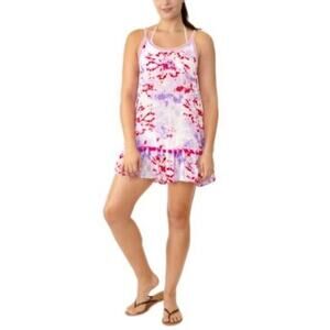 Miken Swimsuit Cover Up Size XS Purple Pink Tie Dye Pom Pom Resort Beach NEW